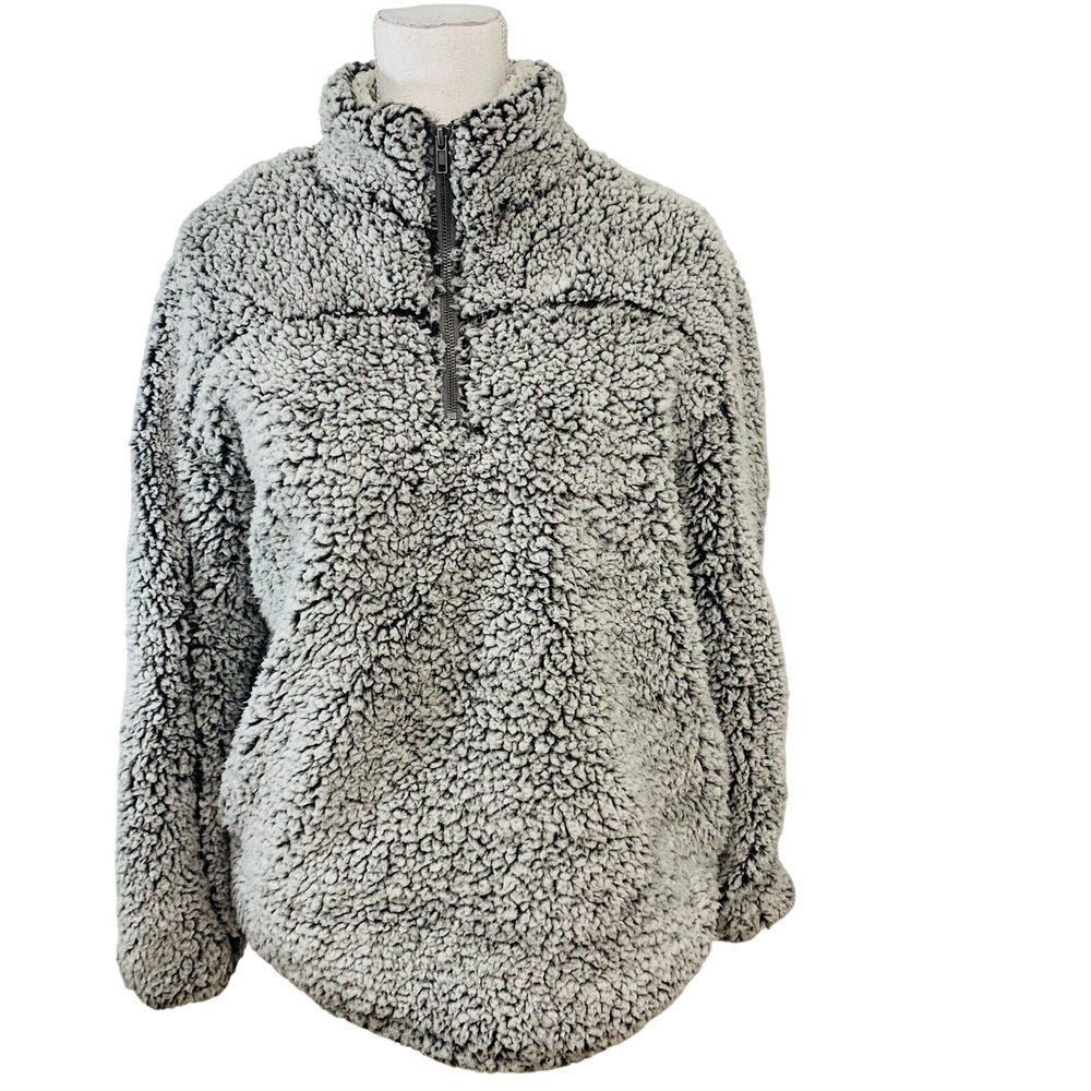 Thread Supply Sherpa Sweatshirt Woman Small  Pockets Fleece 1/4 Zip Gray‎ Warm